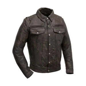 Product image of Knight - Dark Brown Button Leather Jacket from Gulf Leather Jackets