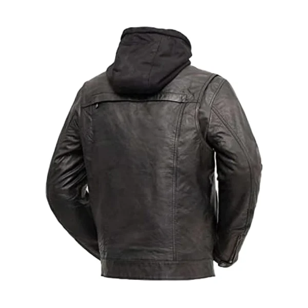 Back image of Knight II - Dark Brown Hooded Leather Jacket from Gulf Leather Jackets