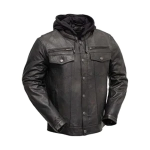 Product Image of Knight II - Dark Brown Hooded Leather Jacket from Gulf Leather Jackets