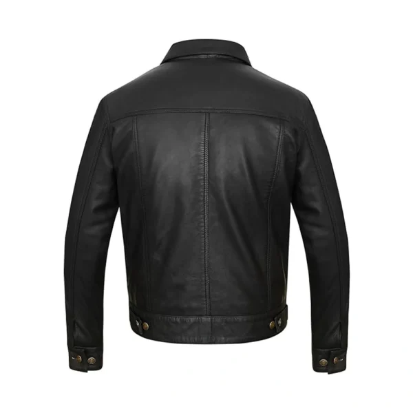 back image of Jean - Denim Style Black Leather Jacket from Gulf Leather Jackets