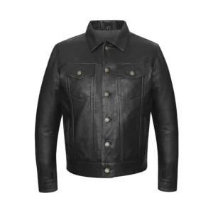 Product image of Jean - Denim Style Black Leather Jacket from Gulf Leather Jackets