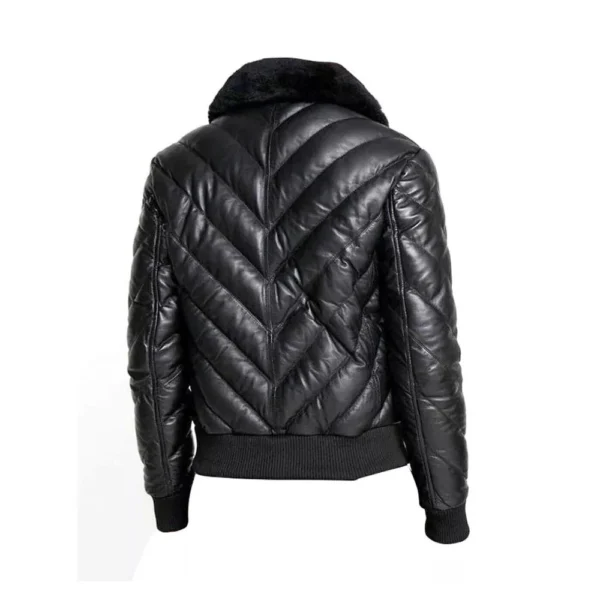 Vertigo - Quilted Puffer Black Leather Jacket - Image 2