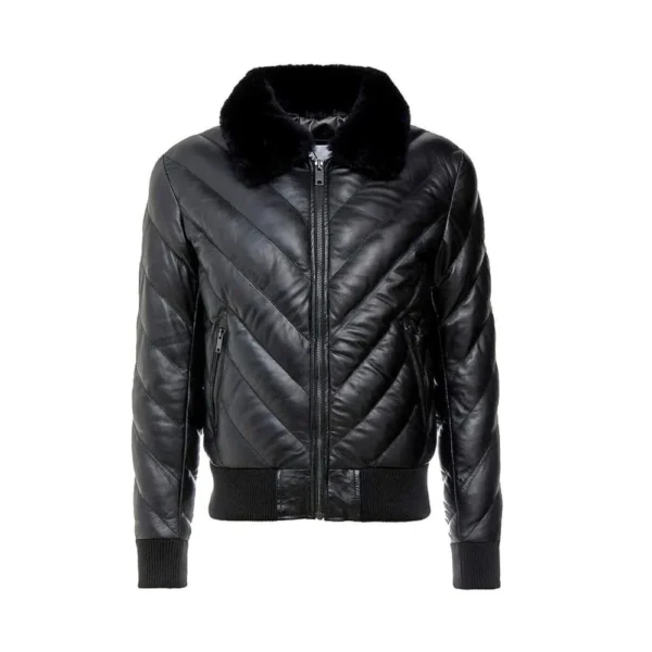 Vertigo - Quilted Puffer Black Leather Jacket