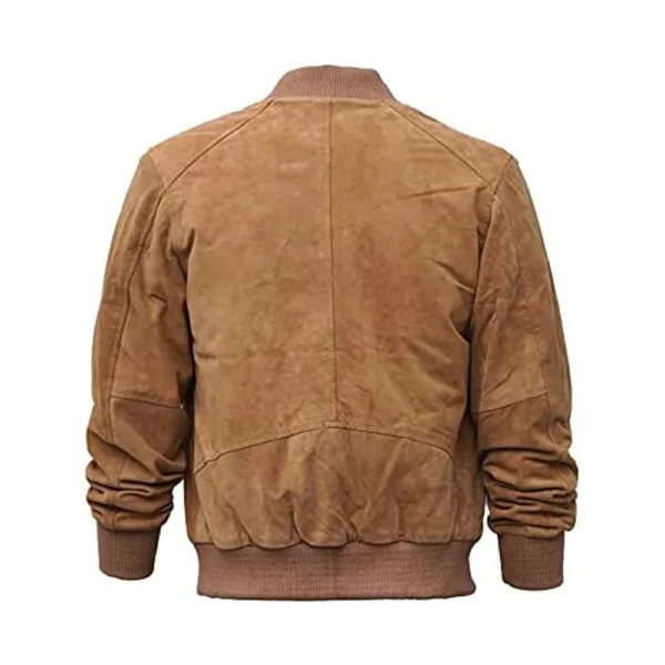 Back image of Casablanca - Dark Brown Suede Bomber Leather Jacket byGulf Leather Jacket