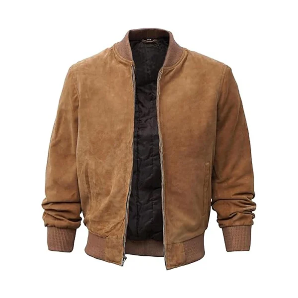 product image of Casablanca - Dark Brown Suede Bomber Leather Jacket by Gulf Leather Jackets