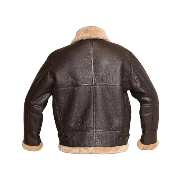 Back image of Star - Brown Fur Shearling Bomber Leather Jacket by Gulf Leather Jackets