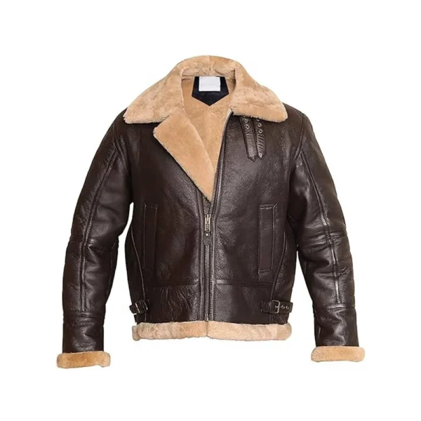 Product image of Star - Brown Fur Shearling Bomber Leather Jacket by Gulf Leather Jackets