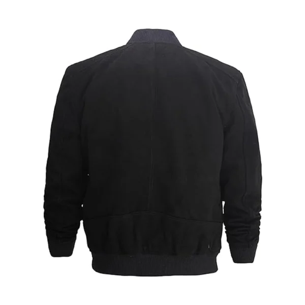 Back image of Boy Black Suede Leather Bomber Jacket by Gulf Leather Jackets