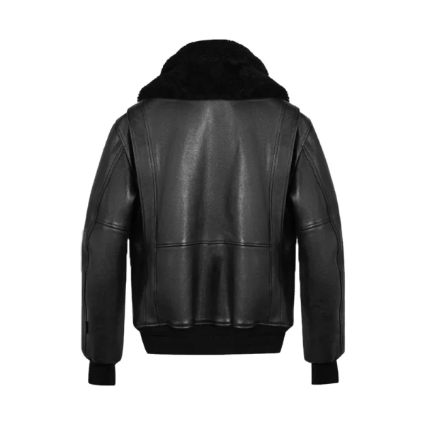 Back image of Blade - Black Fur Shearling Bomber Leather Jacket by Gulf Leather Jackets