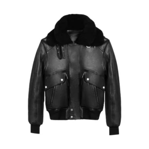 product image of Blade - Black Fur Shearling Bomber Leather Jacket by Gulf Leather Jackets