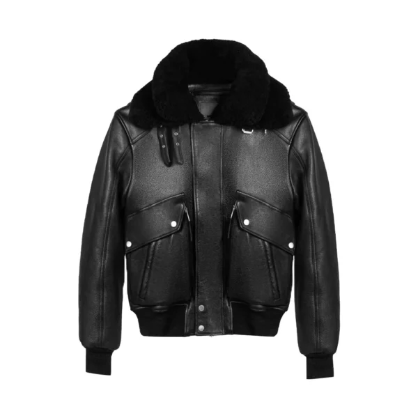 product image of Blade - Black Fur Shearling Bomber Leather Jacket by Gulf Leather Jackets