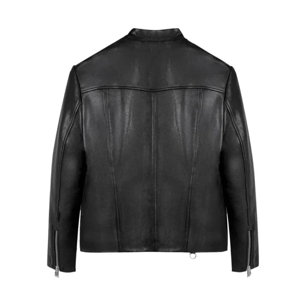 back image of Future - Plain Black Leather Jacket by Gulf Leather Jackets