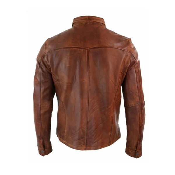 Back Image of Socio - Brown Shirt Style Leather Motorcycle Jacket by Gulf Leather Jackets