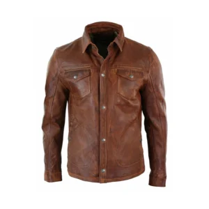 Product Image of Socio - Brown Shirt Style Leather Motorcycle Jacket by Gulf Leather Jackets