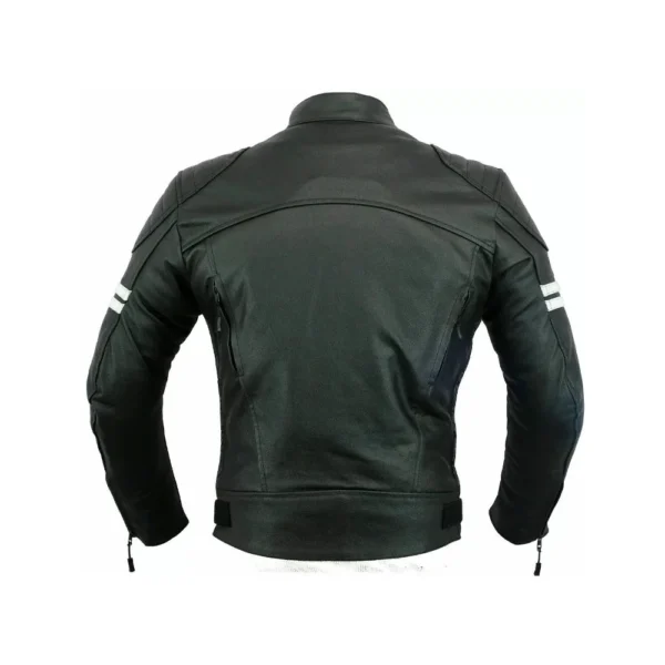 Back image of Stripe - Black Slim Fit Rider Leather Jacket by Gulf Leather Jackets