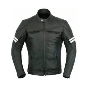 product image of Stripe - Black Slim Fit Rider Leather Jacket by Gulf Leather Jackets