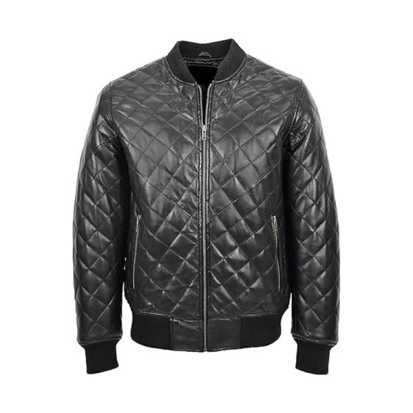 product image of Wizard - Black Quilted Varsity Leather Jacket by Gulf Leather Jackets.