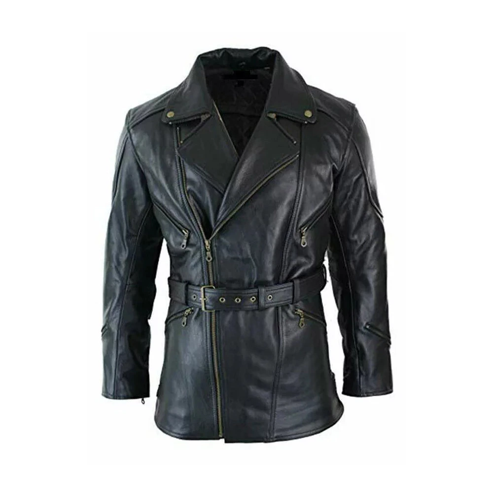 Product Image of Memento - Black Long Cow-Hide Leather Coat by Gulf Leather Jackets