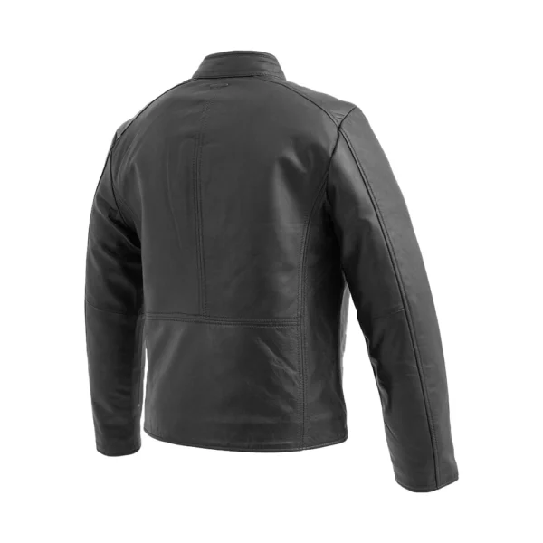 Back Image of Blake - Plain Black Leather Jacket by Gulf Leather Jackets