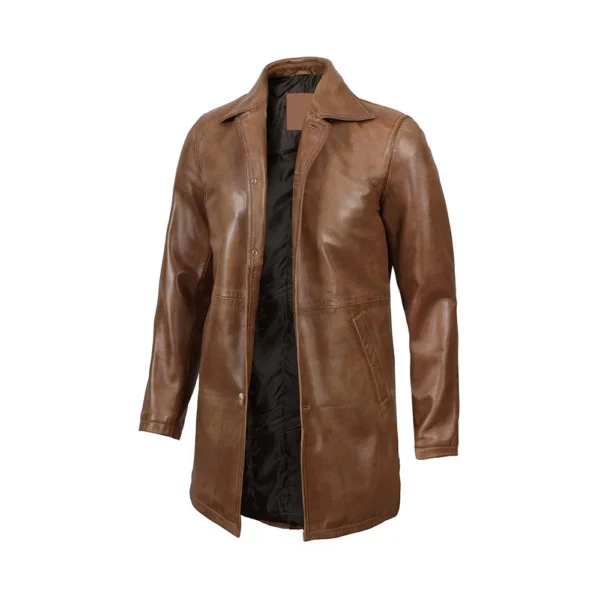 Product Image of Indiana - Brown Leather Coat by Gulf Leather Jackets.