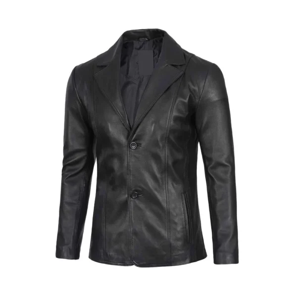 Elegance - Black Leather Blazer Coat