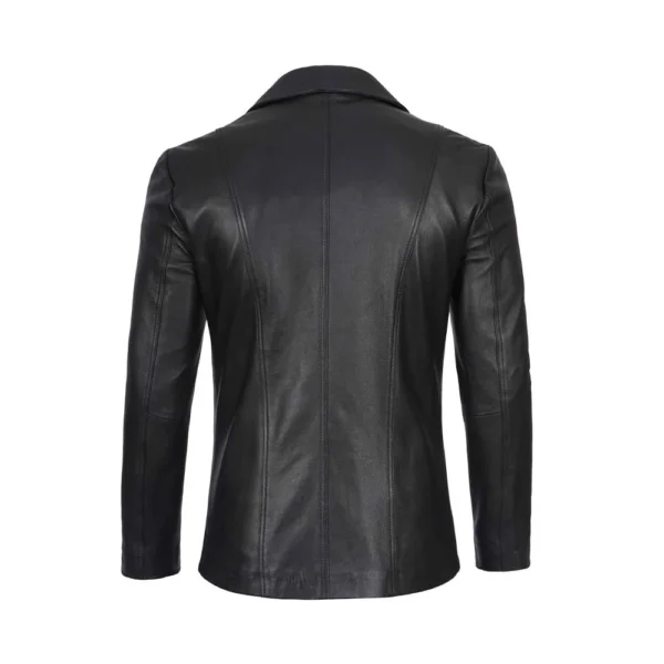 back Image of Elegance - Men Black Leather Blazer Coat by Gulf Leather Jackets.