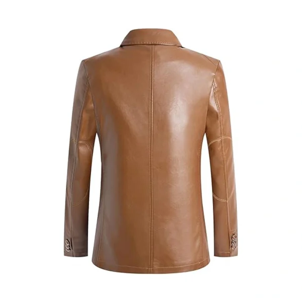 Back Image of Stellar - Camel Brown Leather Blazer Jacket by Gulf Leather Jackets