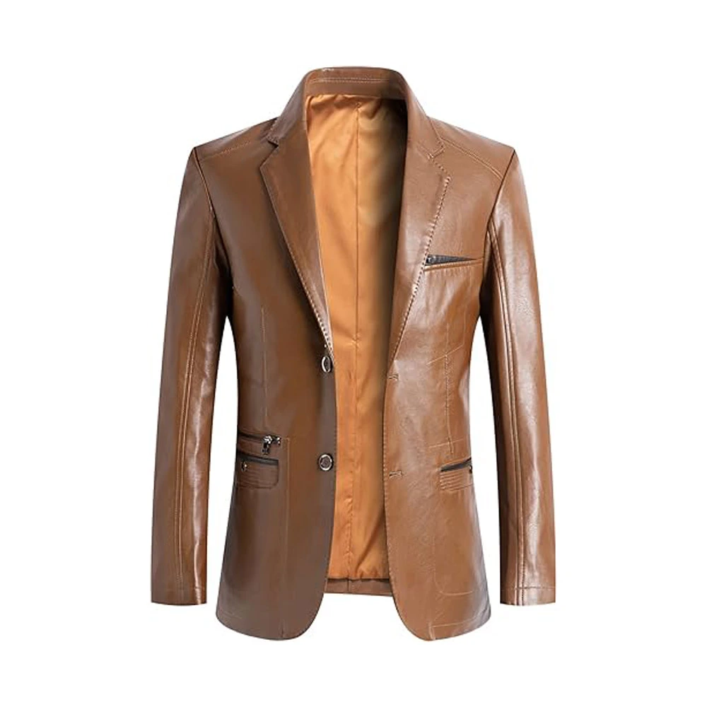 Product Image of Stellar - Camel Brown Leather Blazer Jacket by Gulf Leather Jackets