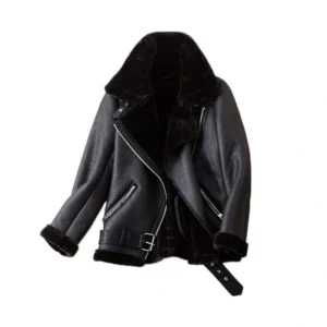 Product Image of Contra - Black Fur Shearling Leather Jacket by Gulf Leather Jackets