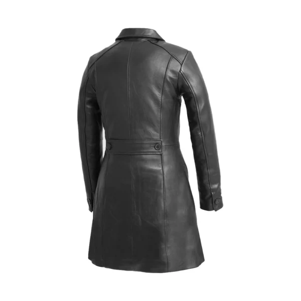 Back image of Teressa - Black Button Leather Coat by Gulf jackets.