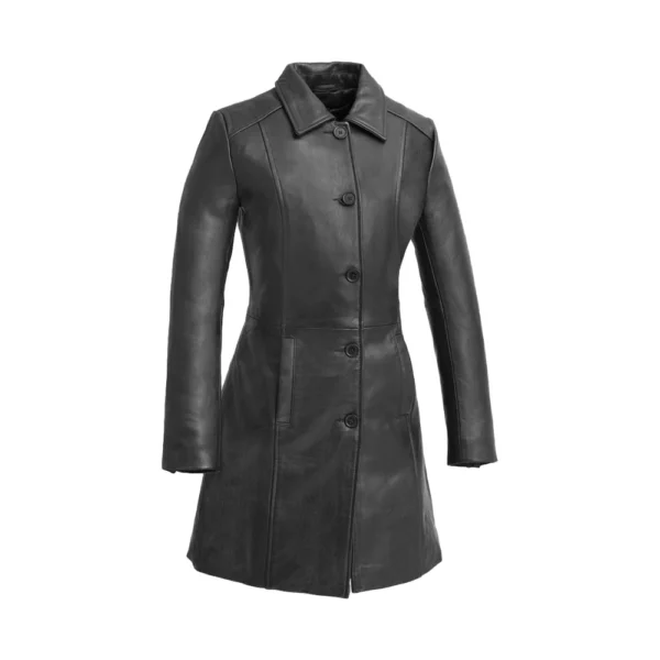 Product image of Teressa - Black Button Leather Coat by Gulf jackets.