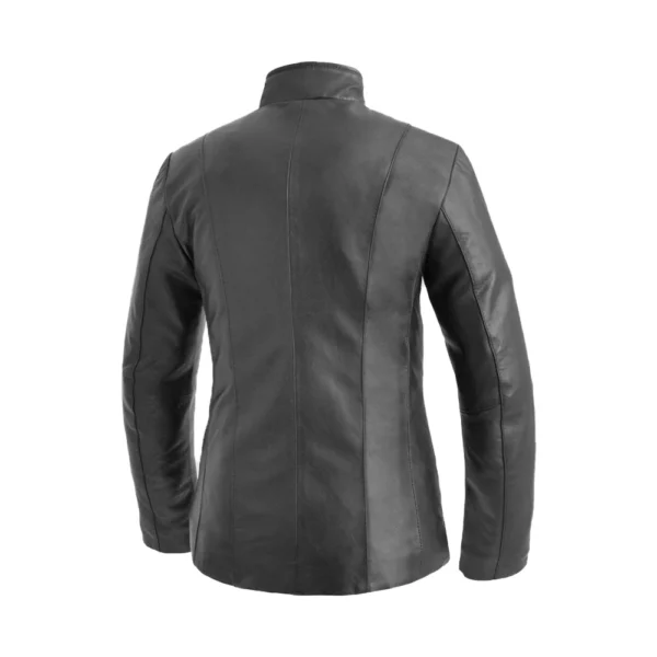 back image of Scuba - Long Collar Plain Black Leather Jacket by Gulf Leather Jackets.