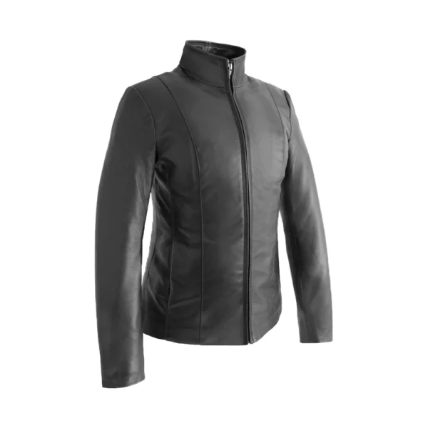 Product image of Scuba - Long Collar Plain Black Leather Jacket by Gulf Leather Jackets.