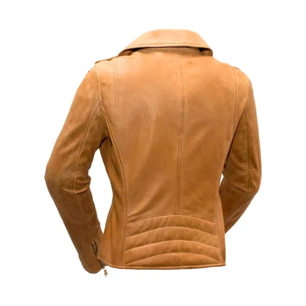 Back image of Chrome - Camel Brown Lambskin Leather Jacket by Gulf leather Jackets