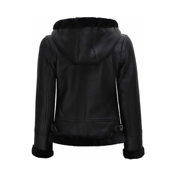 Back Image of Preacher - Black Hooded Lambskin Leather Jacket by Gulf Leather Jackets