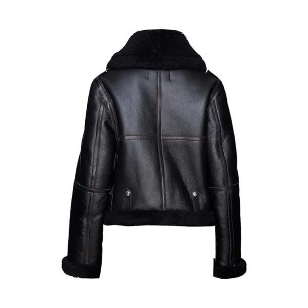 back Image of April - Black Leather Bomber Jacket by Gulf Leather Jackets