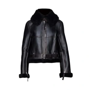 product Image of April - Black Leather Bomber Jacket by Gulf Leather Jackets