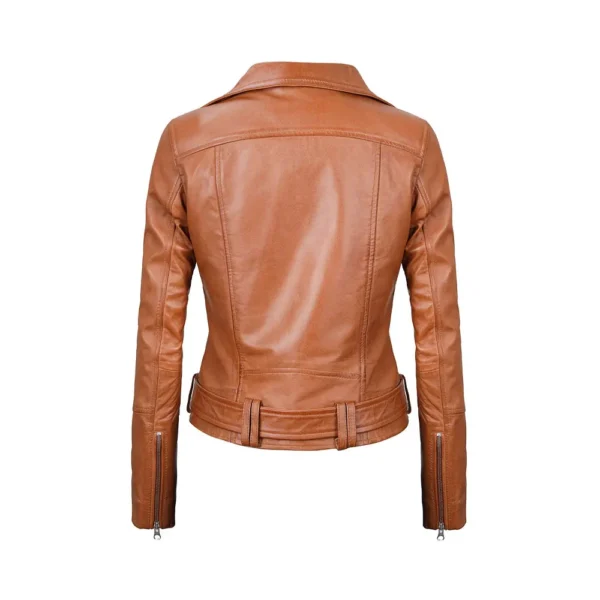 back image of Symmetri - Light Brown Leather Belted Jacket by Gulf Leather Jackets