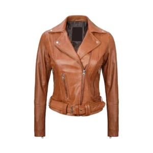 Product image of Symmetri - Light Brown Leather Belted Jacket by Gulf Leather Jackets