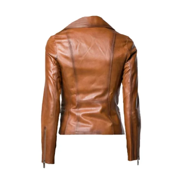 Back image of Sunny - Brown Waxed Leather Jacket by Gulf Leather Jackets.