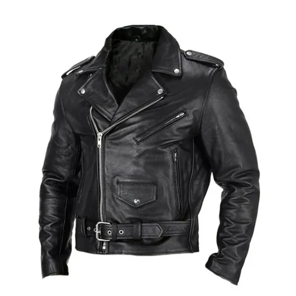 Black Knight - Belted Motorcycle Leather Jacket