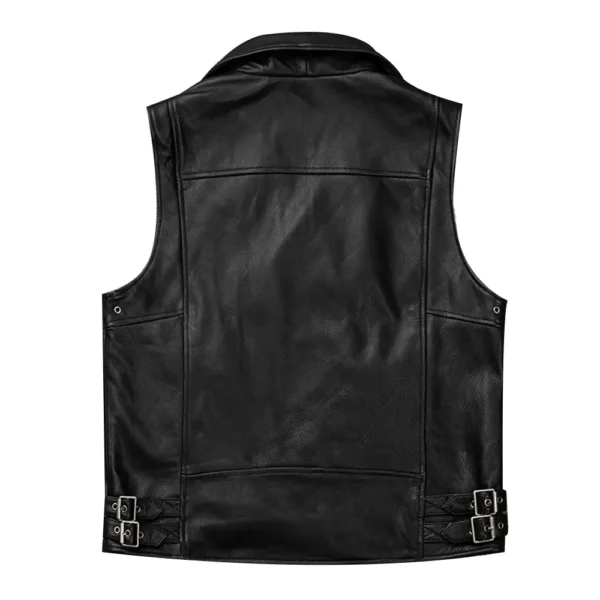 Elegance - Black Biker Zipper Leather Vest - Image 2