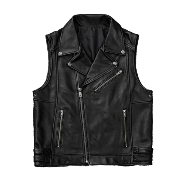 Elegance - Black Biker Zipper Leather Vest