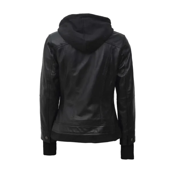 Raven - Black Hooded Leather Jacket - Image 2