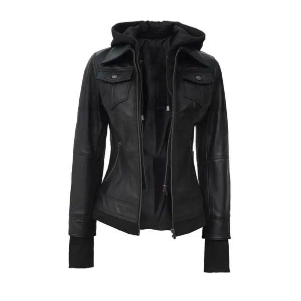 Raven - Black Hooded Leather Jacket